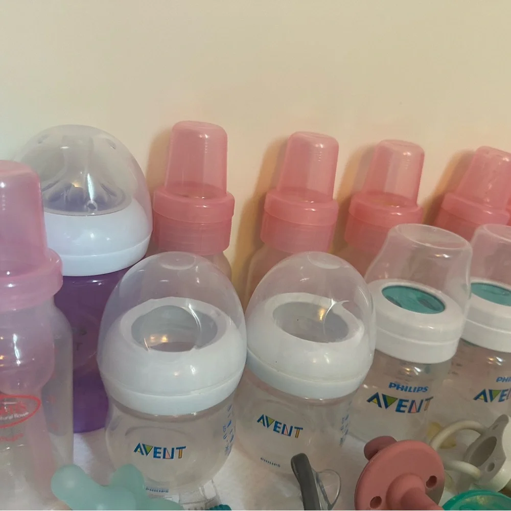 Baby Bottle and Pacifier Set - Pink, Blue, Green